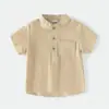 Camisa Casual de Algodão para Meninos, Estilo Novo de Verão para Uso Externo, Gola Alta, Manga Curta, Amiga da Pele, Confortável, Absorvente de Suor