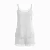 Conjunto de camisola y shorts estilo europeo y americano, conjunto de dos piezas de encaje de lujo, cuello en V, se puede usar afuera, ropa de casa para mujer, pijama sexy