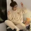 Fábrica fuente pijama nuevo de manga larga de forro polar coral para mujer otoño e invierno franela gruesa invierno conjunto para estar en casa