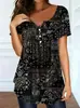 Blusa Elegante Solta com Botões e Decote V Estampa Paisley Europeia e Americana Primavera/Verão Tamanho Grande Camiseta Feminina