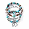 Pulsera para Hombre Temu Transfronteriza Nuevo Producto Estilo Bohemio Cordón Elástico con Cuentas de Madera Turquesa y Accesorios de Aleación