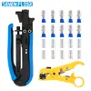 Kit Completo de Compresión Coaxial de Siete Pisos con Pelacables y Conectores de Cabezal F, Herramienta de Compresión Versátil para RG59/58/6/11 y 75-5/75-7, Dial de Profundidad de Compresión Ajustable para Fabricación Profesional de Cables