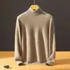 Nuevo suéter de cachemira para hombre, jersey de cuello alto, versátil para ir al trabajo, adelgazante, moderno, tejido de lana de color liso, capa base cálida