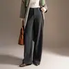 Calça de lã larga preta e cinza para mulheres, novo estilo outono 2026, cintura alta, casual, modelagem solta, modeladora, calça de perna reta