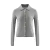 Nueva colección de otoño e invierno: Cárdigan de punto de cachemira con cuello polo y ribete de encaje, color liso, versátil, adelgazante y adecuado para el trabajo