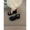 Sandalias de plataforma de arroz para mujer que aumentan la altura 2026 verano tacón de cuña de una correa tacón alto zapatillas negras zapatos romanos