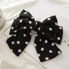 Pinza de Acero con Lazo Grande y Estampado de Puntos para Peinados Recogidos de Mujer, Accesorio para el Cabello de Tela Anudada Versátil para Mechones Sueltos