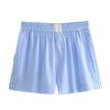 2025 Novo Verão Feminino Moda Europeia e Americana Listras Contrastantes Camisa Curta + Shorts Conjunto de Duas Peças A19697