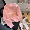 Abrigo de Punto con Lazo Estilo Dulce para Mujer Otoño Temprano Suéter Suave y Sedoso de Alta Gama Cárdigan Chic Estilo Coreano con Hebilla de Perla