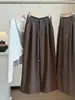 Elegante terno cinza com calça de perna larga para mulheres, novo estilo outono, cintura alta, solta, corte reto, com caimento, calça casual de perna curva para baixinhas