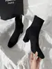 Botas de tornozelo com salto grosso marrom para mulheres, novidade outono e inverno 2026 estilo coreano camurça zíper traseiro salto alto bico quadrado elástico cano justo