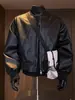 Chaqueta de cuero retro americana de cuello corto tipo béisbol para hombre, marca de tendencia cleanfit de otoño, chaqueta de motociclista genial