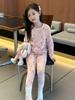 Flor y encontrar niñas 2024 otoño versión coreana de la nueva clase a algodón manga larga traje de ropa para el hogar pijama para niños