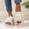 2024 Comércio Transfronteiriço Amazon Sandália Aberta com Laço de Pérolas para Casa Interna e Externa Pantufas Quentes de Algodão para Mulheres