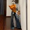 Jeans Acampanados de Corte Holgado con Cintura Alta y Efecto Plisado, Estilo Invierno, Diseño de Nicho con Bolsillos Delanteros, Pantalones Acampanados de Pierna Ancha que Cubren la Cadera para Cuerpo Tipo Pera
