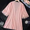 Pijamas Transfronteiriços, Camisola Feminina, Roupa de Verão Estilo Ins Usável Fora de Casa, Roupão com Barra de Renda Estilo Puro Desejo, Elastano Transparente