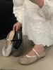 Zapatos Europeos para Mujer 2025 Verano Zapatillas Medias con Pedrería Zapatos Planos de Perlas para Mujer Zapatillas Mary Redondas