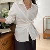 Dongdaemun 2026 Principios de Otoño Nuevo Diseño Elegante Estilo Francés Cuello Solapa Un Botón Cinturón de Corbata Camisa Adelgazante para Mujer