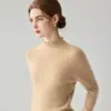Capa base de punto de color liso, con cuello semi alto y ribete de encaje para mujer, nuevo suéter ajustado otoño/invierno, top de forro polar Andy
