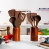 Set de espátula y cucharón de madera para alitas de pollo con mango largo, utensilios de cocina de madera, menaje de cocina para el hogar, set de cocina, sin pintura, sin cera