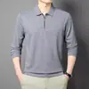 Camisa Polo Minimalista Japonesa de Outono com Meio Zíper e Manga Longa para Homens, Cor Sólida, Estilo Preguiçoso, Estética Ins, Versátil, Top com Gola.