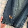 Shorts de mezclilla drapeados azules retro americanos de talla grande para mujer, verano nuevo, pantalones de pierna ancha bordados de alta calle