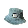 Sombrero de Pingüino de Dibujos Animados para Mujer, Sombrero de Pescador Lavable, Marca Japonesa de Moda, Sombrero de Cubo de Mezclilla Simple Versátil Retro, Sombrero de Cubo de Moda