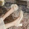 Zapatos de Boda de Punta Cuadrada para Mujer 2024 Nuevos Zapatos de Tacón Grueso de Tacón Alto Xiuhe Pies Que No Se Cansan Zapatos de Boda de Tacón Bajo Zapatos de Novia