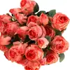 Flores Artificiales 3 Cabezas Rosa Manta Flor de Rosa Seca Humectante Hogar Decoración de Alta Gama Boda Ramo de Flores Falsas Adorno
