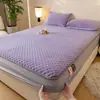 Lençol de Cama de Veludo de Leite Ajustável 100% Algodão Puro com Lã Adicionada e Espessado Algodão de Grau A Algodão Lavado Impermeável Conjunto de Três Peças Capa Protetora de Colchão