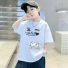 Camiseta de Manga Corta de Algodón Puro para Niños, Estilo Nuevo Verano 2026 para Niños, Camiseta Básica con Estampado de Letras, Top Holgado para Niños Pequeños y Medianos