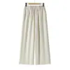 Calça de Verão 2026 Novo Estilo de Seda Gelada com Cintura Elástica e Pernas Largas para Mulheres, Solta e Versátil, Cintura Alta, Emagrecimento, Casual, Fluida, Calça Cropped
