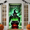 Cortina de Puerta de Bruja Oscura Gato Negro de Halloween Tela Colgante Decoración de Escena de Terror para Patio Puerta Principal Fiesta del Festival de Fantasmas Pancarta de Puerta