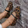 ¡Artículos populares de talla grande! ~¡Se puede hacer dropshipping con etiquetado! Zapatos Planos Mary Jane Dulces de Mujer con Hebilla y Estampado de Leopardo