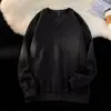 Sudadera de punto gofre de peso pesado para hombre, primavera/otoño, moda urbana de tendencia, corte holgado, camiseta de manga larga, negra