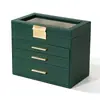 Caja de joyería de alta gama de gran capacidad con tres cajones y tapa abatible con ventana, caja de almacenamiento de joyería para collares, pulseras, anillos, caja a prueba de polvo