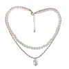Collar de Perlas Apiladas Transfronterizo Europeo y Americano para Mujer, Collar de Doble Capa, Cadena para Suéter Dorada de Alta Gama, Joyería de Otoño e Invierno al por Mayor