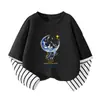 Camiseta de manga larga de algodón puro para niño 2026 primavera y otoño nueva elegante de dibujos animados estilo dos piezas falsas camiseta base de primavera para niño