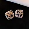 Pendientes de Plata Aguja Retro Pequeño Aroma Cuadrado de Circonita Estampado de Leopardo Pendientes de Lujo Ligero de Gama Alta Moda Exquisitos Versátiles
