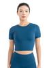 Top de yoga ajustado de manga corta para mujer, ajuste slim, camiseta para correr, fitness, entrenamiento, color nude, transpirable en la espalda, ropa de fitness