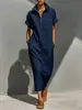 Em Estoque 2026 Novo Macacão Estilo Camisa Europeu e Americano para Mulheres, Gola Alta, Meio Botão, Caimento Solto, com Bolsos, Comprimento Médio, Transfronteiriço