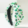 Diadema del Día de San Patricio con Pedrería y Perlas, Diadema Ancha de Trébol, Accesorio para el Cabello para Fiesta del Festival Irlandés