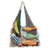 Bolsa de tricô com fio de arte patchwork de franjas transfronteiriça, estilo étnico retrô, padrão de peixinhos, bolsa de ombro tote de grande capacidade