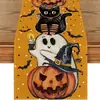 Camino de mesa de Halloween más vendido de Temu transfronterizo, mantel decorativo navideño de lino, alfombrilla de té de gama alta para mueble de TV