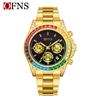 Oufani Temu Reloj Más Vendido Cronógrafo Arcoíris Seis Manecillas Calendario Único Reloj de Cuarzo para Mujer Diamante Colorido Impermeable Luminoso Reloj para Hombre