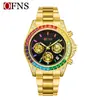 Nuevo Reloj de Cuarzo de Comercio Exterior Oufani Bisel de Color Luminoso Reloj Impermeable Mismo Estilo para Hombres y Mujeres Calendario Reloj de Seis Manecillas