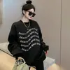 Moletom Gola Redonda com Letras Estilo Americano High Street Chic Feminino Primavera e Outono Design Coreano com Senso de Estilo Jaqueta Forrada com Lã Estilo Bf Preguiçoso Solto