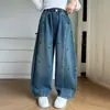 Calça Infantil Outono 2026 Nova Moda Jeans Curvo Roupas Infantis Calça Larga Solta para Meninas Roupa de Outono para Crianças