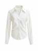 Camisa de Encaje Empalmado con Solapa en V de Manga Larga Estilo Pura Pasión Primavera y Verano Nuevo Top Holgado a la Cintura Chic de Nicho