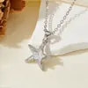 Colgante Versátil y Dulce, Cadena de Acero Inoxidable, Colgante de Estrella y Estrella de Mar Incrustado con Diamantes, Collar de Circonita que No se Desvanece para Mujer